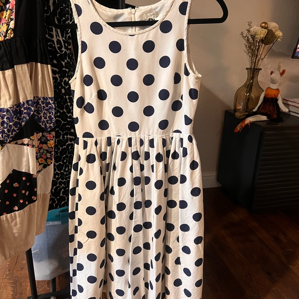 J. Crew Navy Polka Dot Midi Dress